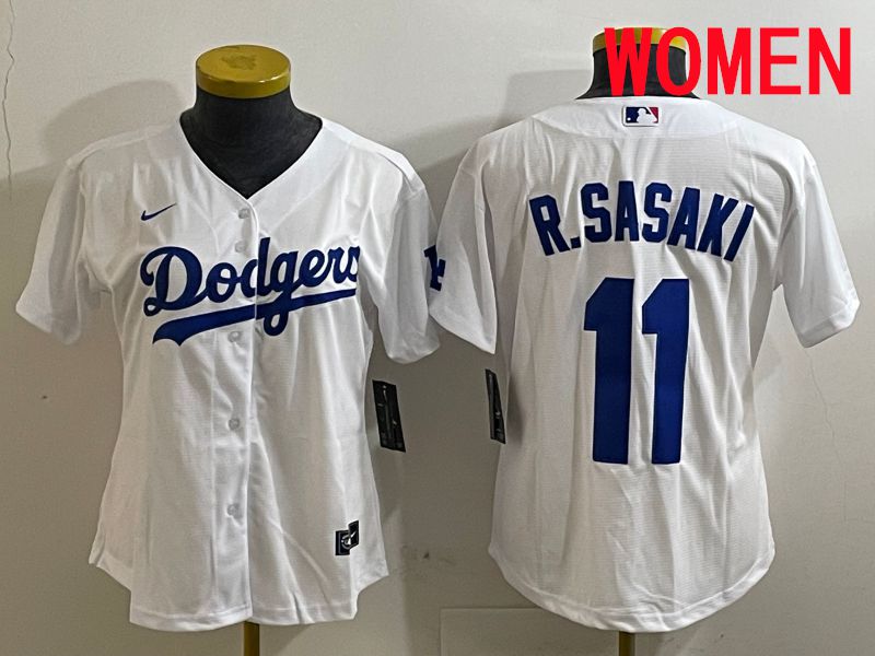 Women Los Angeles Dodgers #11 R.Sasaki White Game 2025 Nike MLB Jersey style 1->women mlb jersey->Women Jersey
